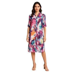 Orange Fashion Village Multicolor Abstract Button-Up Shirt Dress Size L/XL